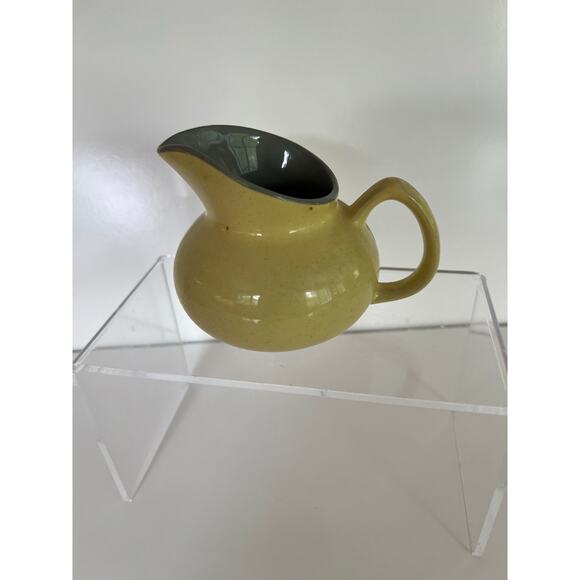 Vintage Mid-century Harkerware Creamer Pot USA Golden Dawn Yellow and Blue JL - Picture 4 of 9